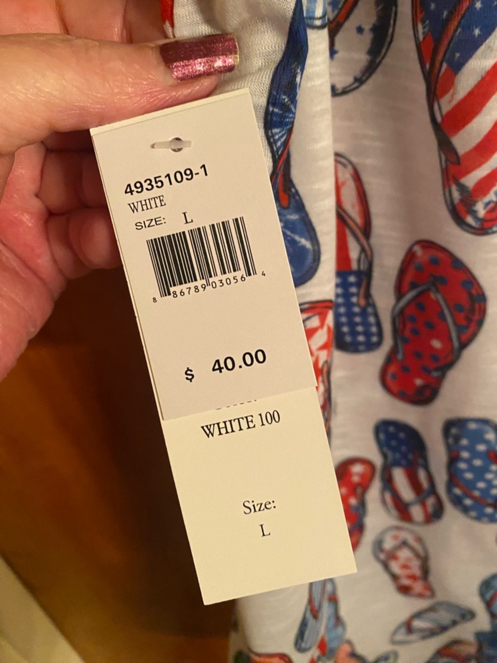 Thomas & Olivia (T/O) sleeveless tank top w/ patriotic flip-flop print NWT SZ L - Picture 3 of 6
